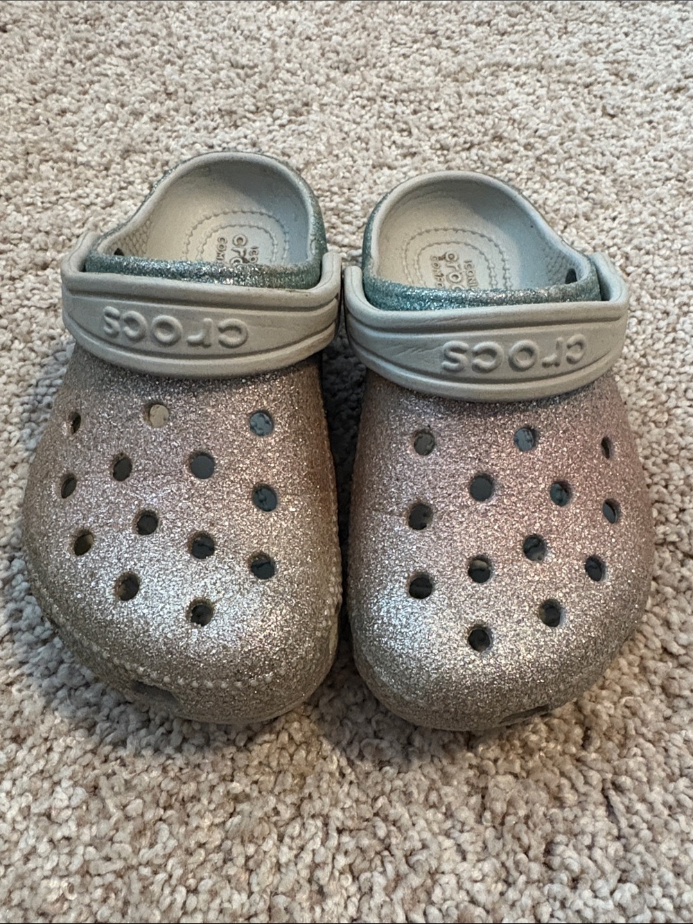 CROCS Kids Glitter Clog in Silver and Pink
